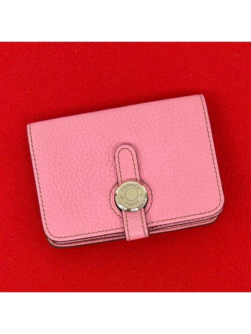 Hermes Dogon Compact Taurillon Clemence Coin Purse Mini Wallet Pink